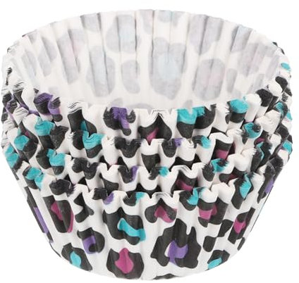 QUARKZMAN 100 Piezas Moldes para Magdalenas Capsulas de Papel para Muffins Envoltorios Estándar a Prueba de Grasa para Envolver Magdalenas Estampado de Leopardo