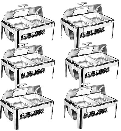 Chafing Dish Buffet-Set, Heizung und Isolierung, fünfteiliges Set mit Essens- und Wassertablett, Halter, Abdeckung, Brenner, 9 l, rechteckig, mit Sichtglas für die Cafeteria,six