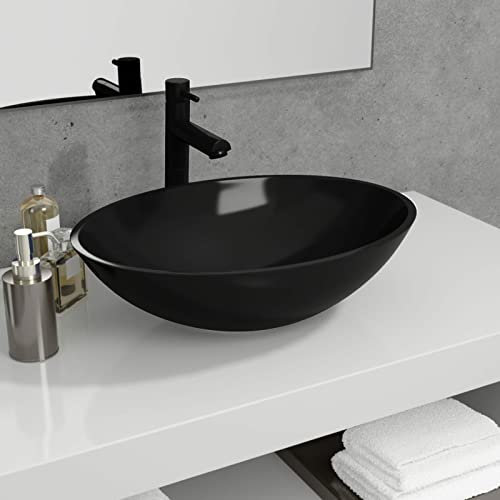 ARKEM Waschbecken Glas 50x37x14 cm Schwarz Kleines Waschbecken GäSte Wc