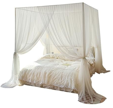 BAILEYU Moskitonetz für Bett mit 3 Öffnungen Weißer Betthimmel Polyester Insektenschutz Box Netz für Zimmerdekoration Oder Themenparty (Stangen Nicht Inbegriffen),White, 1.5 * 2.0m