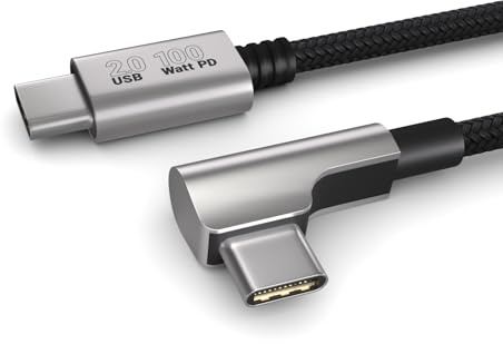 2m laddningskabel, 100W strömförsörjning, USB C till USB C-kabel, USB 2.0, elegant vinklad kontakt, särskilt flexibelt tyghölje i svart
