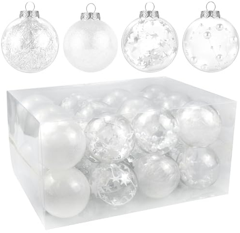 MytaYt 24 Stück Weihnachtsbaumkugeln Weihnachtskugeln Kunststoff Christbaumkugeln Weiß Weihnachtsbaumschmuck Set Weihnachtskugeln Dekoration Modern Kugeln Weihnachten(6CM)