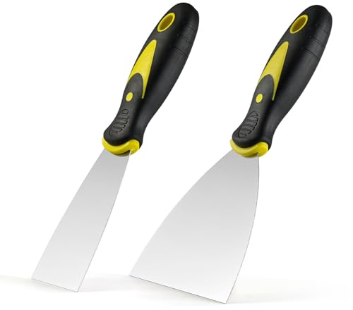 Smafixt Putty Knife Scraper Set, 2 4 Spackle Knife 2Pack, Stainless Steel Paint Scraper for Drywall Repairing and Clearing, Wallpaper Removal, Putty Applying, Plaster Scraping