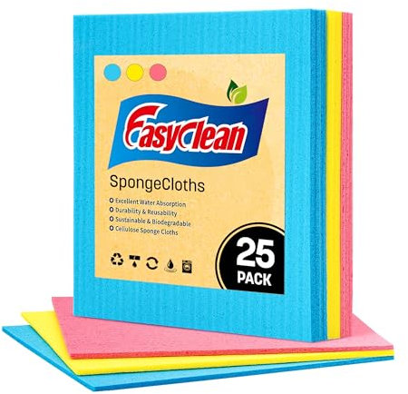 STL Swedish Sponge Dish cleaning cloth (25 Pack)Super Absorbent & Odour Free Dish Cloths For Kitchen Eco Friendly Biodegradable disposable & Sustainable Reusable Sponge Paper Towel Alternative