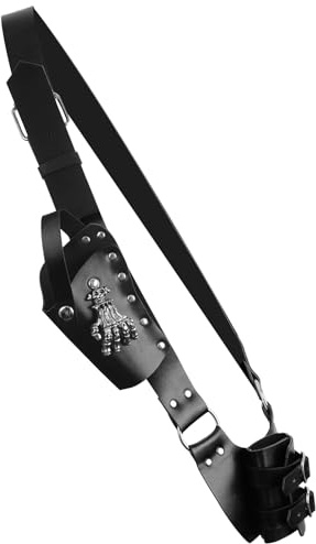 FHUILIJH Retro Leder Single Gun Holder Revolver Gürtel Holster Pirat Steinschloss Holster Mittelalter Cosplay Pistole Holster für Männer Frauen,Schwarz,40cm