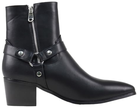LVTFIYQX Stivali Chelsea Bianchi da Uomo con Punta Affusolata Stivali da Moto Resistenti E Traspiranti con Tacco Grosso Stivali in Pelle Impermeabili per L'autunno E l'inverno,Nero,45 EU