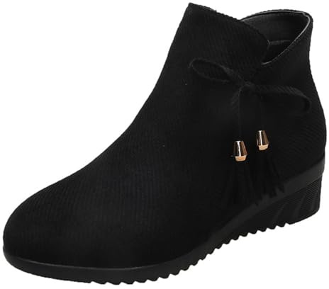 Bottines Femme Grande Taille Compensées Bottes Courtes Chic et Elegant Fermeture éclair Rétro Legeres Extérieur Antidérapant Mode Confortable Casual Boots Chaussures 39 Noir