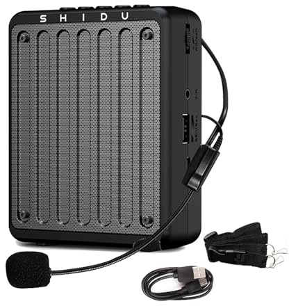 SHIDU Mini amplificateur de voix portable rechargeable pour enseignants avec microphone filaire et ceinture, prend en charge l'audio au format MP3 pour la parole, la classe, l'entraînement, le guide