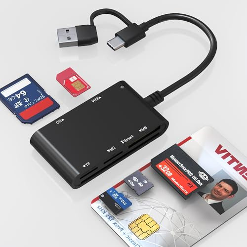 7en2 Lecteur Carte Identité Belge Compatible MicroSD, SD, MMC, SIM, M2, Memory Stick Pro Duo Pour Signature Électronique, DNI, Carte de Santé, eID Belgique