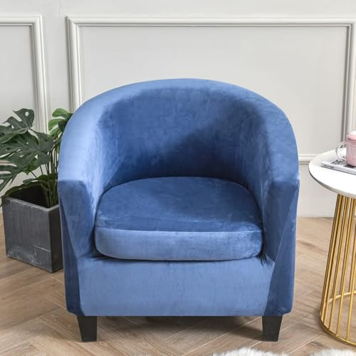 Surwin Einfarbig Samt Sesselbezug Sesselschoner mit Elastisch Stretch Husse, Sesselüberwurf Universal Chair Schonbezug Sofabezug für Clubsessel Lounge, Cocktailsessel (Blau,One Size)