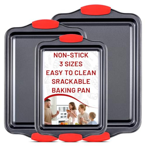 Pleafind Antihaft-Backblech-Set, Kohlenstoffstahl-Backformen, Koch-Backformen-Set, 3P- Klein 13“ x 9“, Mittel 15“ x 10“, Groß 17“ x 11“, zum Backen oder Kochen, leicht zu reinigen