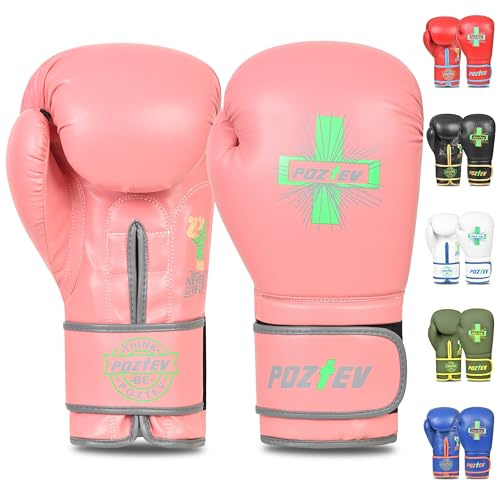 POZTEV Boxing Gloves for Men & Women Professional Workout Gloves for Sparring, Heavy Bag Training - Muay Thai Focus Mitts Punching Bag Ideal for MMA & Kickboxing Gloves(Pink,14oz)