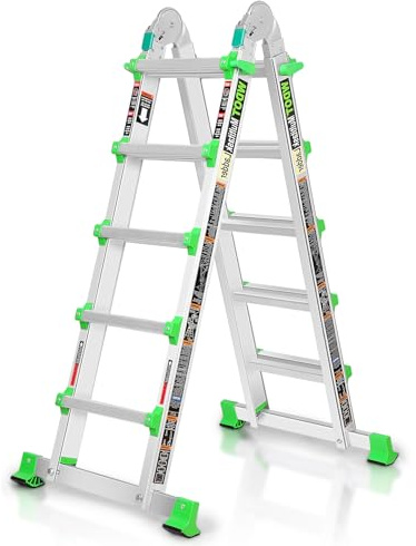 WDOT Ladder, Multi Position 5 Step Ladder Extension, 17 Ft Anti-Slip A Frame Compact Folding Ladder, 330LBS Adjustable Telescopic Aluminum Ladders for Home Stairs Roof Outdoor, Escaleras para Casa
