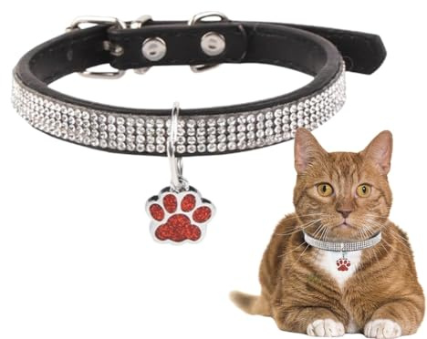 Gem Katzenhalsband - Glitzer Strass Katzenhalsband mit Pfotenabdruck-Tag, perfektes Design für kleine Hunde und Kätzchen, stilvolles und funkelndes Haustierzubehör Strass Katzenhalsband