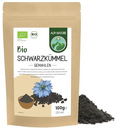 Semillas de Comino Negro Orgánicas Molidas de Alpi Nature, Polvo de Comino Negro para Cocinar, Condimentar y Hornear (100G)