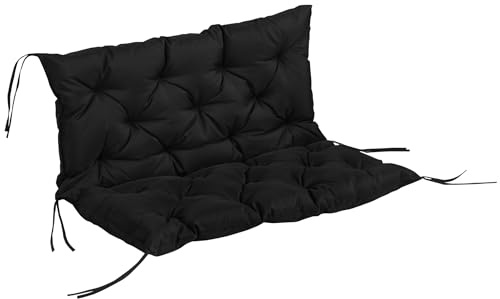Outsunny Cojín para Banco de Jardín con Respaldo 100x98x8 cm Negro | Colchón de Banco de 3 Plazas, Interior y Exterior, Relleno Grueso, Cintas de Sujeción, para Columpio, Terraza, Balcón