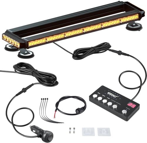 KEECALT Magnetic 84 LED Amber Flashing Beacon Light Bar with Controller for Truck Van Car, 12V 24V Vehicle Roof Top Recovery Warning Emergency Safety Strobe Lights