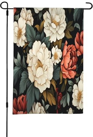 Weiße und rote Blumen, 30,5 x 45,7 cm, dekorative doppelseitige Flagge, Outdoor-Gartenflaggen, perfekt für Terrasse, Schlafzimmer und Garten