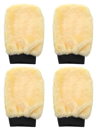 sourcing map 4pcs Car Wash Mitts 9 x 5 Scratch Free Wash Gloves Absorbent Double Sided Plush Cleaning Drying Mitts for Car Washing Home Clean Yellow