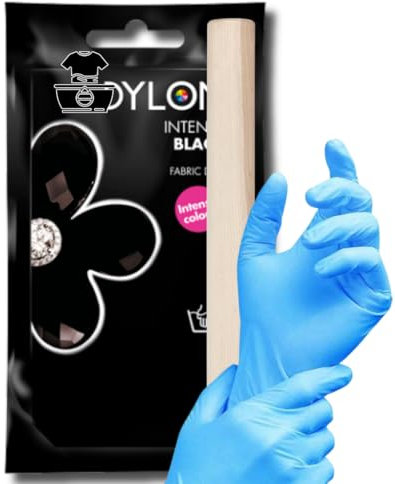 Black Fabric Dye Kit – Hand Use Powder Dye for Clothes with Gloves & Stir Stick – Ideal for Jeans, Cotton, Linen, Wool & More. Intense Black (50g)