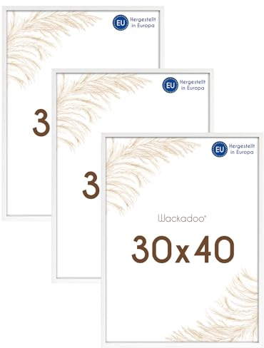 Wackadoo Lot de 3 cadres photo 30x40 blanc en bois avec verre, ensemble de cadres photo murale, cadre photo en bois avec verre, cadre photo poster