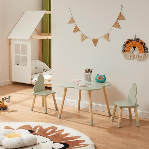 [en.casa] Barnbord med 2 stolar Epim barnstolar med ryggstöd, barnstolsgrupp, barnmöbler, molndesign, spelbord, målbord, trä, mintgrön