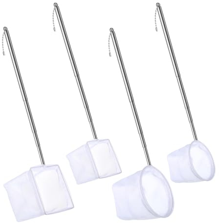 4 PCS Fish Tank Shrimp Net Extendable Handle, Aquarium Stainless Steel Small Fishing Net with Adjustable Handle Fishtank Nets Small Nets for ShrimpFish Circle Square Brine ShrimpNet for Aquarium