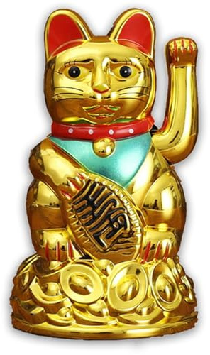 Herreicher Winkende Katze Niedliche Chinesische Glückliche Katze Dekoration Winkender Arm Induktionsstatue, Figurine für Zuhause Golden,4.5Inch