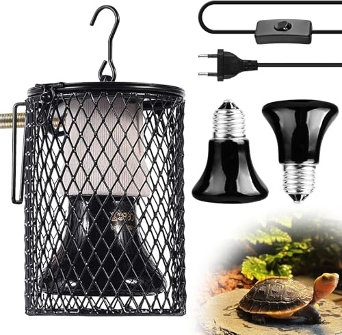 Lampe chauffante pour reptiles avec panier de protection, 2 lampes chauffantes pour reptiles 100 W, panier de protection, support de lampe pour reptiles, lampe chauffante pour reptiles E27 (20,5 x 10