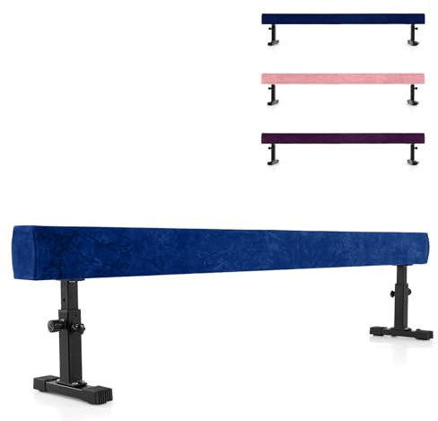 GOPLUS Schwebebalken höhenverstellbar, 226 cm Lange Turnbalken für Zuhause mit Füßen und Rädern, Gymnastikbalken für Anfänger & Profis, Balancierbalken aus Eva-Schaum & Holz (Blau)