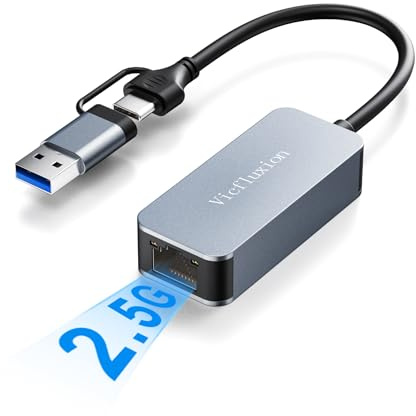 USB C to Ethernet Adapter 2.5Gbps, 2-in-1 USB 3.0 & USB-C to RJ45 Network Adapter, 2500Mbps Gigabit LAN Converter with Aluminum Shell, Plug and Play for NAS, MacBook Pro/Air, XPS/Windows/Mac OS/Linux