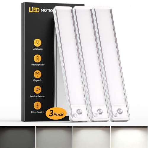 Reglette Led Sous Meuble Cuisine 25CM Lot de 3 - 1800mAh Longue Durée & Détecteur de Mouvement, Dimmable et Sans Fil Magnétique Eclairage Led, Parfaite pour Placard, étagère, Penderie, Escalier