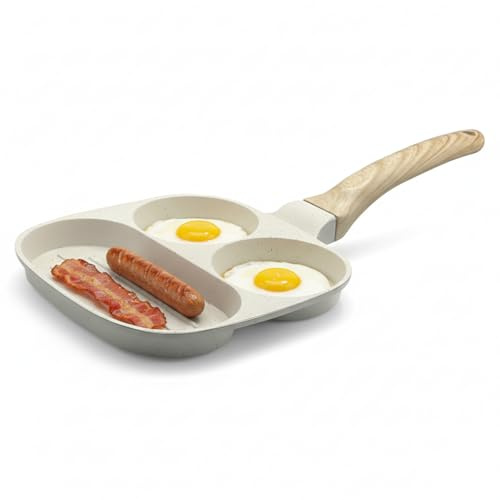 Fiyon 3-in-1 Nonstick Egg Pan, Divided Breakfast Skillet for Pancake Bacon | Cook eggs, bacon & pancakes all at once. Elite nonstick maifan stone ensures quick, even heating & effortless cleaning.