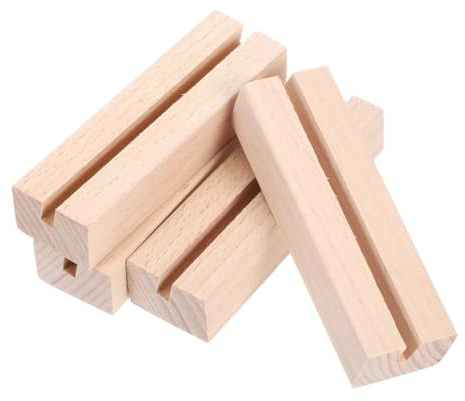 WRITWAA Holz Kartenhalter 4 StüCk Mit Schlitz Stabiler HolzstäNder FüR Tischkarten Kalenderhalter Und Fotohalter Vielseitiger Naturholz Sockel FüR BüRo Hochzeit Und Zuhause