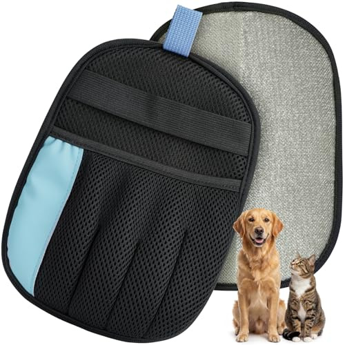 Rivalran Pet Hair Remover Glove for Dog & Cat, Reusable Electrostatic Magic Brush, Five-Finger Hair Removal Mitt for Cleaning Clothing, Bed, Couch, Carpet, and Car Seat Blue