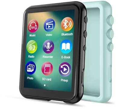 64 GB MP3-Player mit Bluetooth 5.3, QNGEE 2,4-Zoll-Full-Touchscreen-Musik-MP3 für Kinder, FM-Radio, Sprachaufzeichnung, Hi-Fi-Sound, E-Book, inklusive Kopfhörer Blue