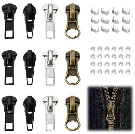 Reißverschluss Reparaturset 48-teilig #5 Zipper Reparatur Set Universelles Reißverschlusskopf Ersatz Kit mit Reißverschlüsse schieber, reißverschluss zipper ersatz Für Jacken, Taschen, Jeans