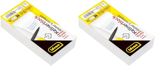 Idena 12282 - Blocchi per camerieri 10 pezzi da 50 fogli ciascuno, blocco note in formato 7 x 15 cm, carta 70 g/m² bianca e incollata nella parte superiore (Confezione da 2)