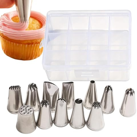 Set Boquillas Para Repostería, 12 Piezas Acero Inoxidable Suministros Repostería, Boquilla Para Manga Pastelera, Para Galletas Cupcakes Gotas De Merengue Casera Cumpleaños Bodas Festivos