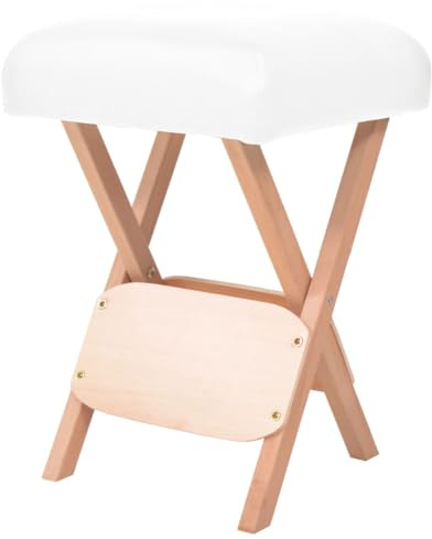 LoogCape Tabouret de massage pliable de 12 cm d'épaisseur, blanc, portable, réglable, pour bien-être, dos, nuque, tout le corps, léger, cadre en bois robuste, idéal pour massage, relaxation, bureau