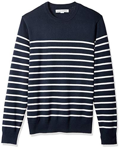 Amazon Essentials Men's Crewneck Sweater (Available in Big & Tall), Dark Navy White Stripe, Large