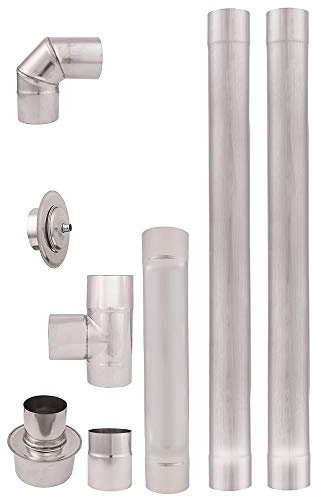 Diametro 80 mm Stufa a pellet in acciaio inox tubo di scarico tubo a gomito Accessori AISI 304 1 metro Dritto canna fumaria, gomito, Tee con tappo di pulizia rosetta Canna fumaria per stufe a pellet