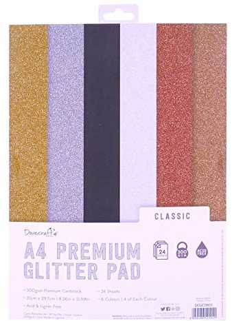 Dovecraft A4 Glitter Card Pad - 24 Sheets - 300 GSM (Metallic Assorted)
