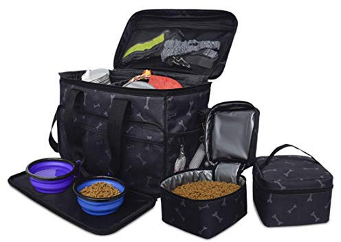 HALAWAKA Reisetasche für Hunde – von der Fluggesellschaft zugelassenes Reise-Set für Hunde speichert all Ihre Hundezubehör – inklusive Reisetasche, 2 x Aufbewahrungsbehälter und 2 x faltbare Hundenapf