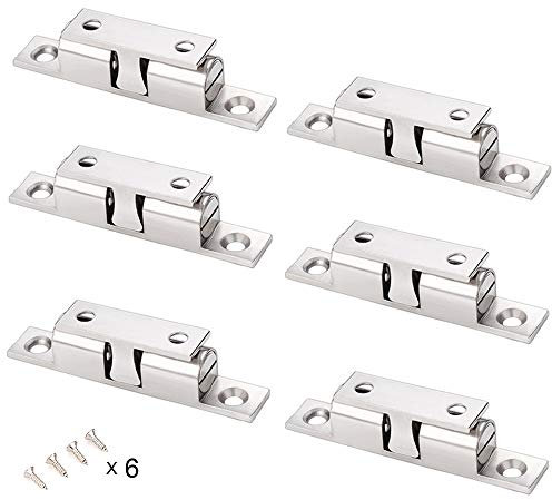 SUNFUA 6 Pezzi Regolabile Doppia Palla Chiusura a Scatto Serratura Chiavistelli per Porte Armadi da Cassetti Mobilia Bagno Chiusura a Scatto a Sfera con Doppio Gancio a Sfera(Argento)