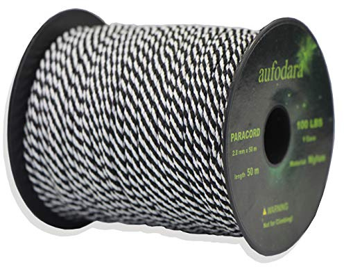 aufodara 50 Meters Paracord Schnüre 2mm Nylon Seil 1 Kern-Strängen (schwarz weiß, 50)
