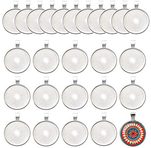 AILANDA 50pcs Anhänger Lünette Tabletts Silber Charms Anhänger Tablett Cabochon Anhänger Schale Set für Kettenanhänger Schmuck Schmuckherstellung Rohlinge Glas