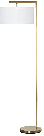 HOMCOM Stehlampe Wohnzimmer mit Lampenschirm aus Stoff, E27 Fassung Gold | Stehleuchte, Standlampe, für Schlafzimmer, Exkl. Glühbirne