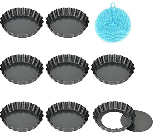 Highkit 8 Stück Tarteform mit Hebeboden, Antihaftbeschichtung Quicheform Klein 10 cm / 4 Zoll X8 Rund Pie Form, Tartelette Förmchen aus Kohlenstoffstahl (10cm×8)