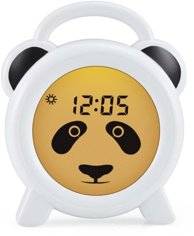 Alecto BC100PANDA - Despertador Infantil para mesita de Noche Ayuda a los niños a Tener una sensación de Tiempo y luz Nocturna estimula a los niños a quedarse en la Cama - Blanco/Negro